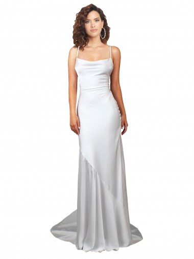 Silk like Satin Cowl Neck Open Back Sheath White Beach Wedding Dress Manchester