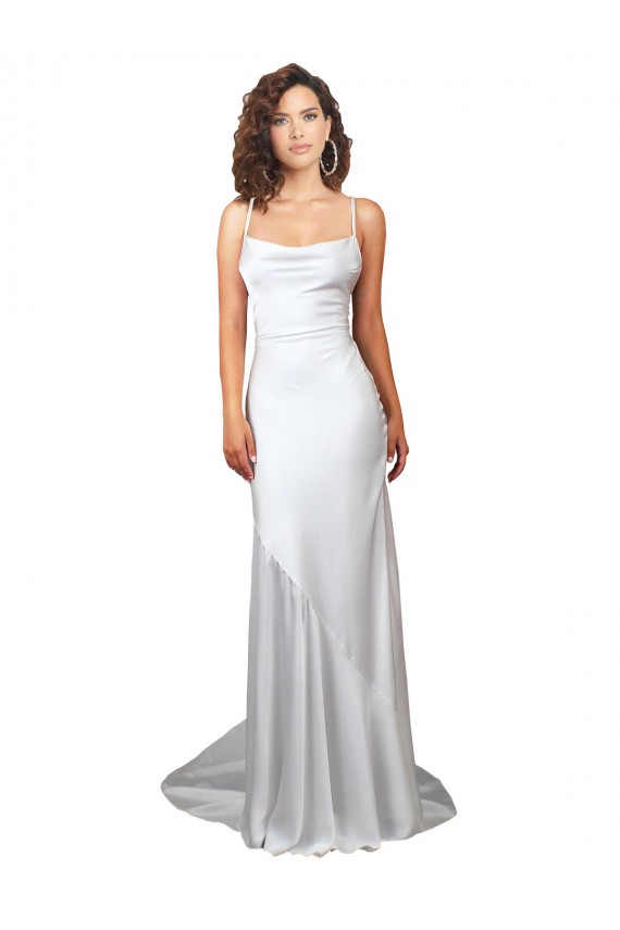Silk like Satin Cowl Neck Open Back Sheath White Beach Wedding Dress Manchester