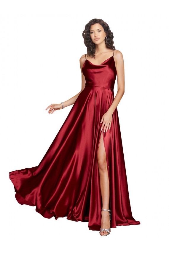 Silk like Satin Cowl Neck Low Back A-Line Burgundy Black Tie Evening Dress / Prom Dress / Bridesmaid Dress Manchester