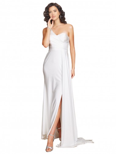 Silk like Satin One Shoulder A-Line White Wedding Dress Manchester
