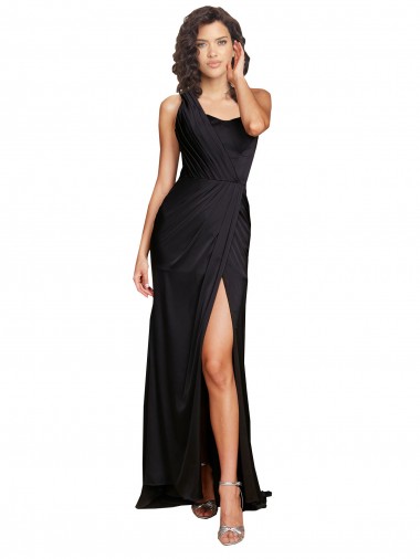 Silk like Satin One Shoulder A-Line Black Evening Dress / Bridesmaid Dress Manchester
