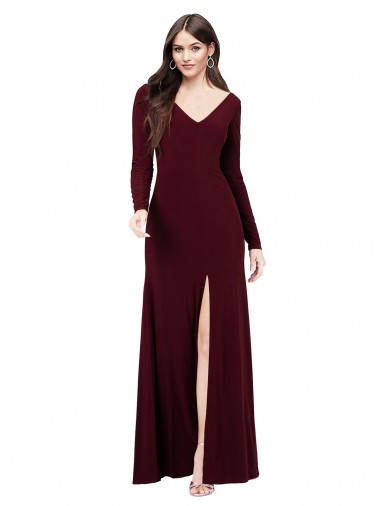 Spandex V-Neck V-Back Sheath Burgundy Gold Prom Dress / Bridesmaid Dress Manchester