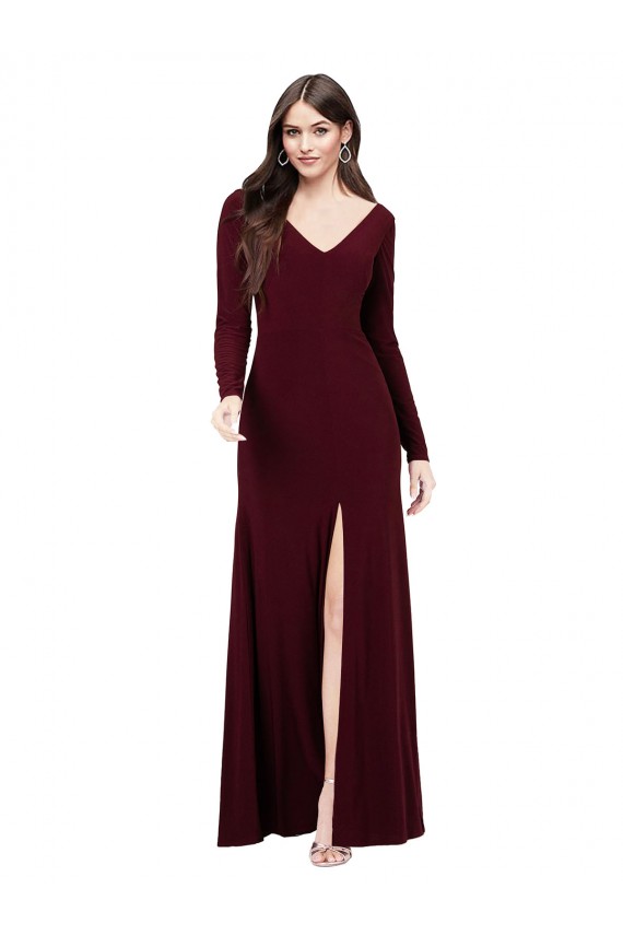 Spandex V-Neck V-Back Sheath Burgundy Gold Prom Dress / Bridesmaid Dress Manchester