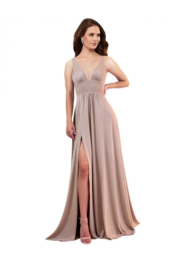 Spandex V-Neck Low Back A-Line Dusty Pink Black Tie Evening Gown / Prom Dress / Bridesmaid Dress Manchester