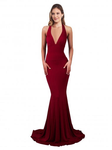 Spandex V-Neck Open Back Mermaid Burgundy Formal Evening Gown / Prom Dress / Bridesmaid Dress Manchester