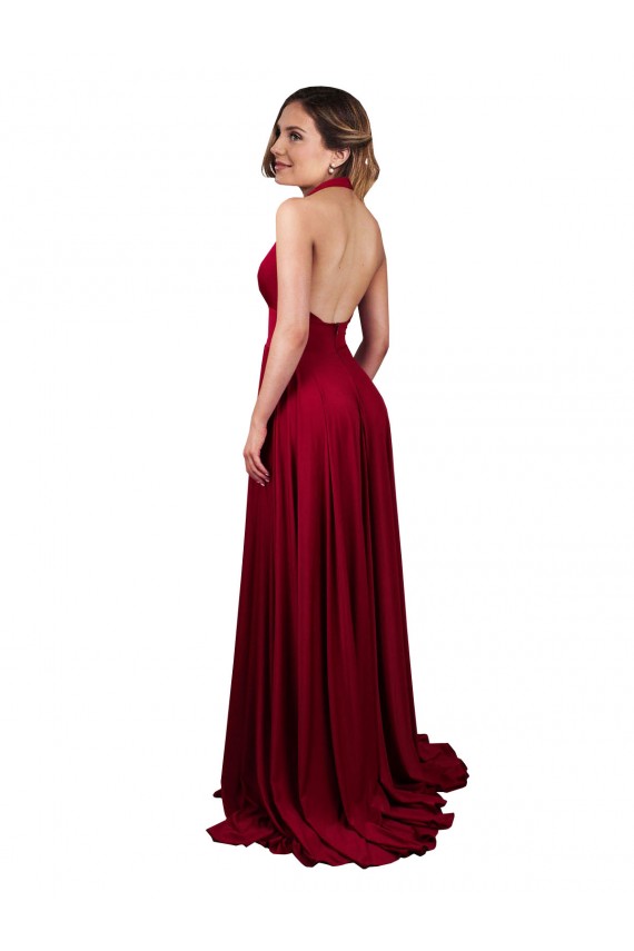 Spandex V-Neck Open Back A-Line Burgundy Black Tie Evening Gown / Prom Dress / Bridesmaid Dress Manchester