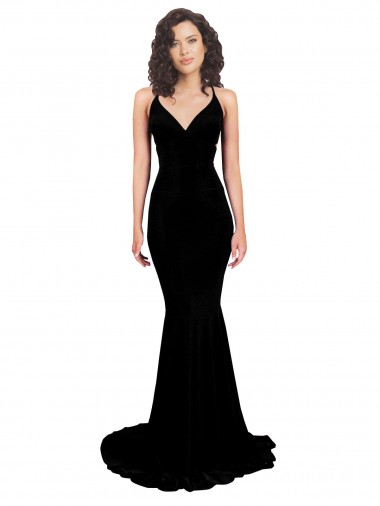 Spandex V-Neck Open Back Mermaid Black Formal Evening Gown / Prom Dress / Bridesmaid Dress Manchester