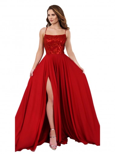 Spandex & Lace Square Neck Open Back A-Line Red Semi Formal Evening Dress / Prom Dress / Bridesmaid Dress Manchester