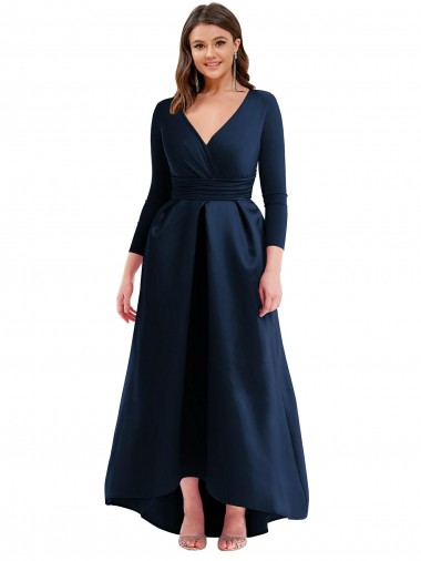 Spandex V-Neck Ball Gown Dark Navy High Low Plus Size Evening Gown / Prom Dress / Bridesmaid Dress Manchester
