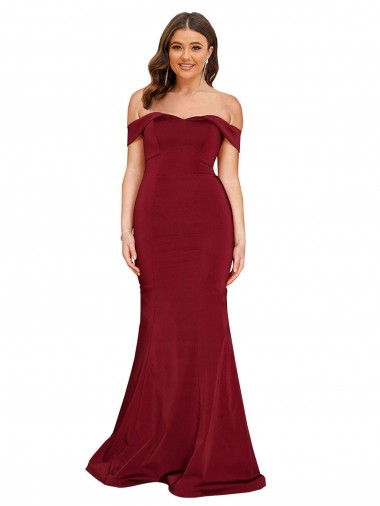 Spandex Off the Shoulder Mermaid Burgundy Formal Plus Size Evening Gown / Prom Dress / Bridesmaid Dress Manchester