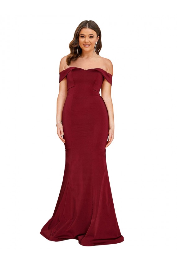 Spandex Off the Shoulder Mermaid Burgundy Formal Plus Size Evening Gown / Prom Dress / Bridesmaid Dress Manchester