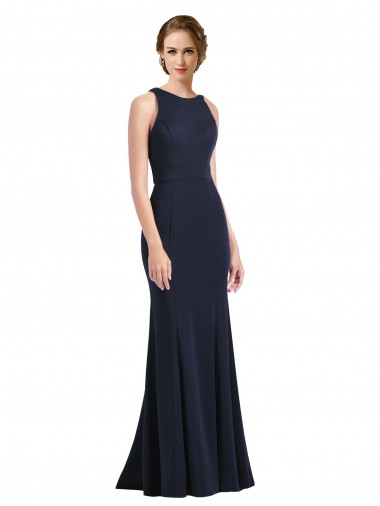 Stretch Crepe High Neck Keyhole Back Sheath Dark Navy Black Tie Prom Dress / Bridesmaid Dress Manchester