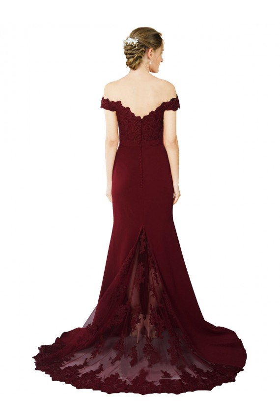 Stretch Crepe & Lace Sweetheart V-Back Mermaid Burgundy Gold Formal Evening Gown / Prom Dress / Bridesmaid Dress Manchester