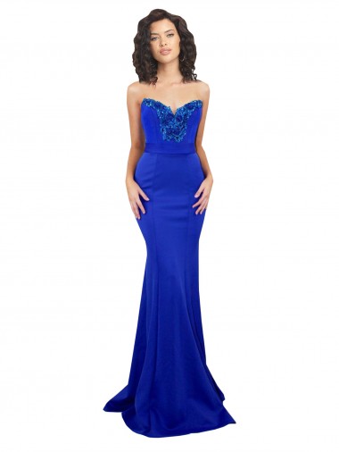 Stretch Crepe High Neck Low Back Mermaid Royal Blue Formal Evening Gown / Prom Dress / Bridesmaid Dress Manchester
