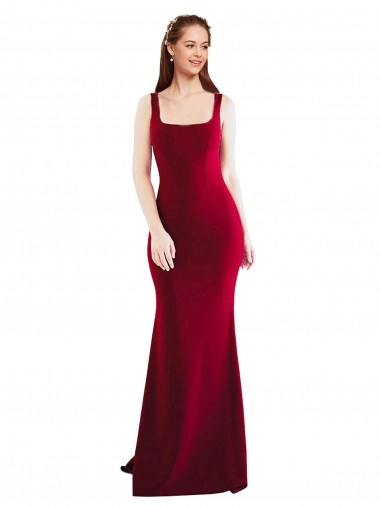 Stretch Crepe Square Neck Mermaid Burgundy Formal Evening Gown / Prom Dress / Bridesmaid Dress Manchester