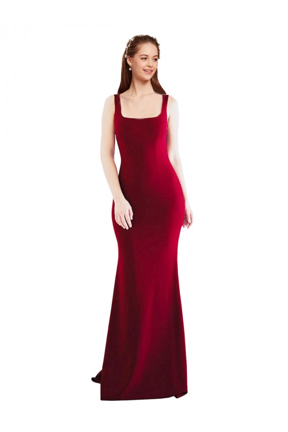 Stretch Crepe Square Neck Mermaid Burgundy Formal Evening Gown / Prom Dress / Bridesmaid Dress Manchester