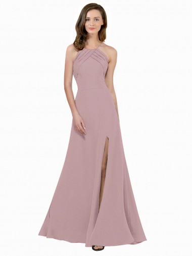 Stretch Crepe High Neck Keyhole Back A-Line Dusty Pink Prom Dress / Bridesmaid Dress Manchester