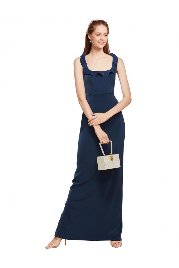 Stretch Crepe Scoop Neck Low Back Sheath Dark Navy Formal Evening Gown / Prom Dress / Bridesmaid Dress Manchester