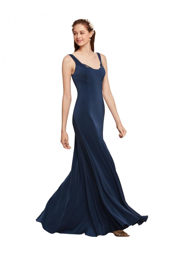 Stretch Crepe Round Neck Low Back A-Line Dark Navy Prom Dress / Bridesmaid Dress Manchester