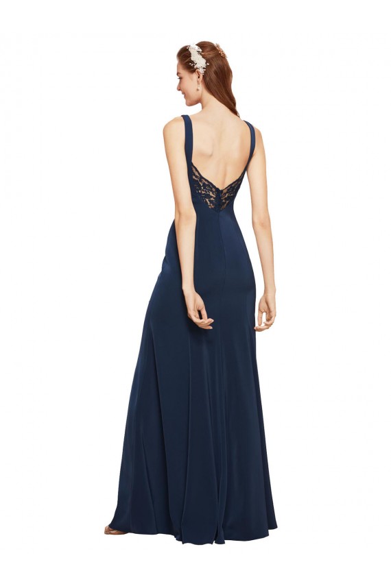 Stretch Crepe Round Neck Low Back A-Line Dark Navy Prom Dress / Bridesmaid Dress Manchester