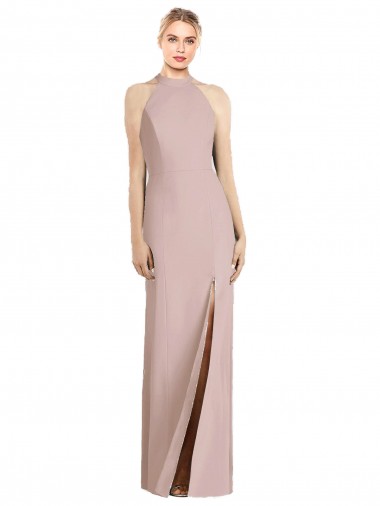 Stretch Crepe Halter Neck Open Back Trumpet Dusty Pink Semi Formal Evening Dress / Bridesmaid Dress Manchester