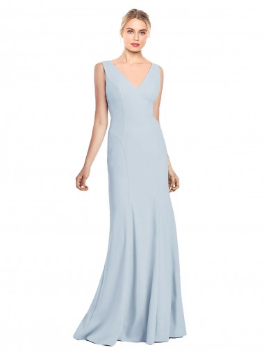 Stretch Crepe V-Neck Low Back Trumpet Light Sky Blue Bridesmaid Dress / Formal Dress Manchester