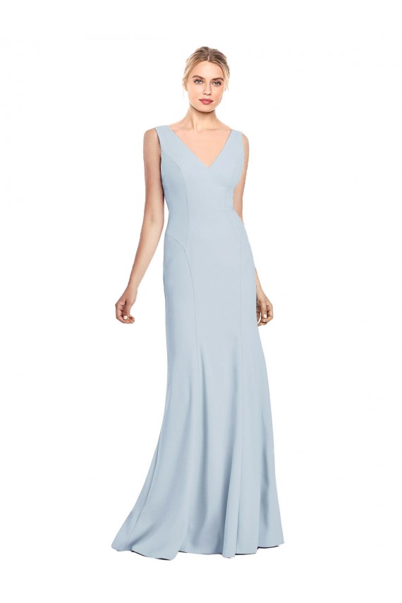 Stretch Crepe V-Neck Low Back Trumpet Light Sky Blue Bridesmaid Dress / Formal Dress Manchester