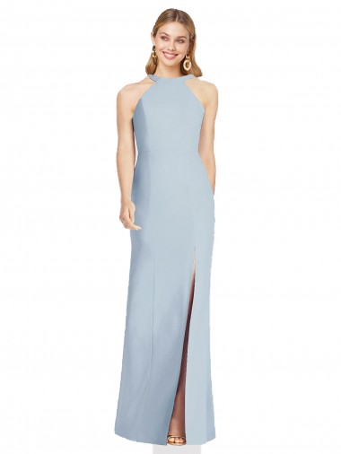 Stretch Crepe High Neck Open Back Trumpet Light Sky Blue Formal Evening Gown / Bridesmaid Dress Manchester