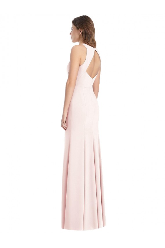Stretch Crepe Bateau Neck Open Back Trumpet Pink Semi Formal Evening Dress / Prom Dress / Bridesmaid Dress Manchester