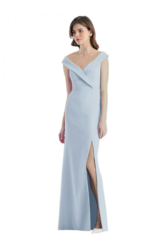 Stretch Crepe V-Neck A-Line Light Sky Blue Black Tie Evening Gown / Bridesmaid Dress Manchester