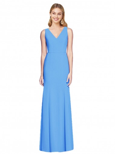 Stretch Crepe V-Neck Keyhole Back Trumpet Peacock Blue Semi Formal Evening Dress / Prom Dress / Bridesmaid Dress Manchester
