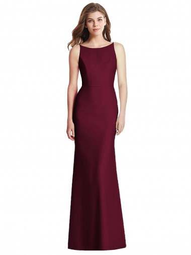 Stretch Crepe Bateau Neck Open Back Trumpet Burgundy Gold Semi Formal Evening Dress / Bridesmaid Dress Manchester