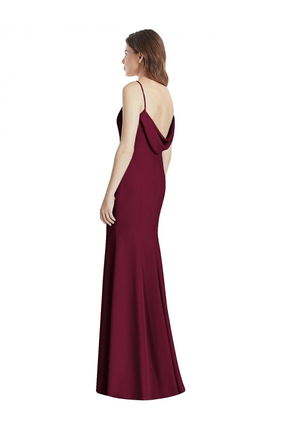 Stretch Crepe Bateau Neck Open Back Trumpet Burgundy Gold Semi Formal Evening Dress / Bridesmaid Dress Manchester
