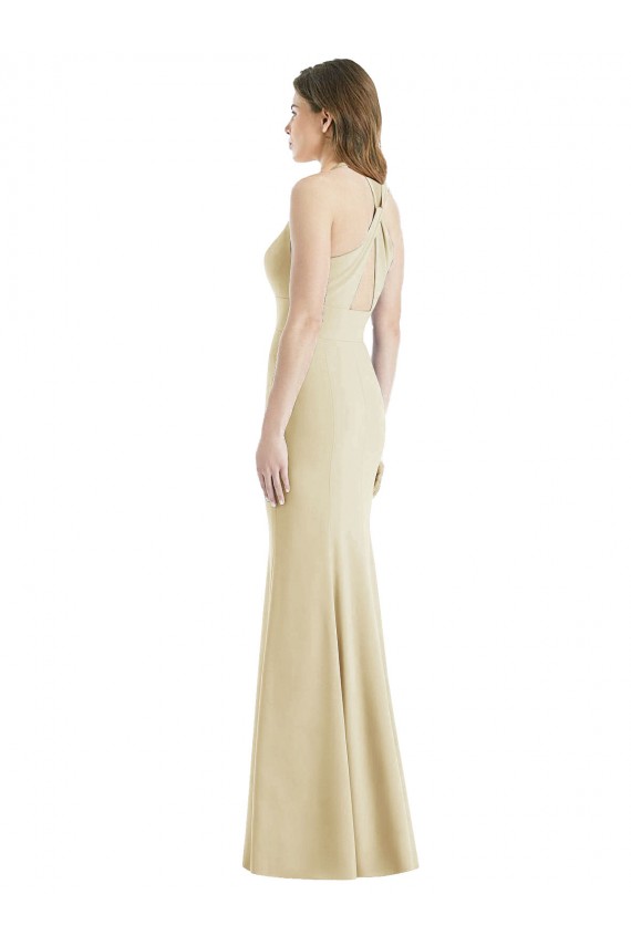 Stretch Crepe Bateau Neck Open Back Trumpet Champagne Semi Formal Evening Dress / Prom Dress / Bridesmaid Dress Manchester