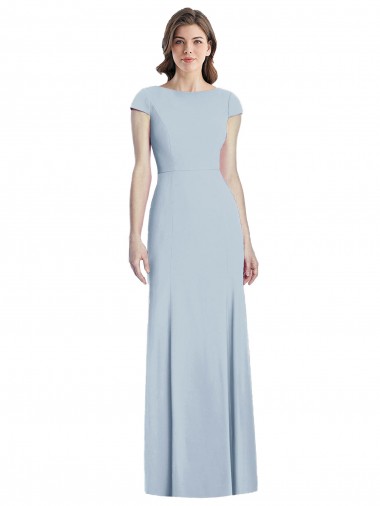 Stretch Crepe Bateau Neck Open Back Trumpet Light Sky Blue Formal Dress / Bridesmaid Dress Manchester