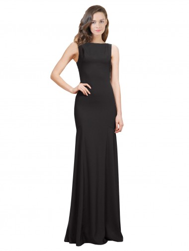 Stretch Crepe Bateau Neck Open Back Mermaid Black Prom Dress / Bridesmaid Dress Manchester