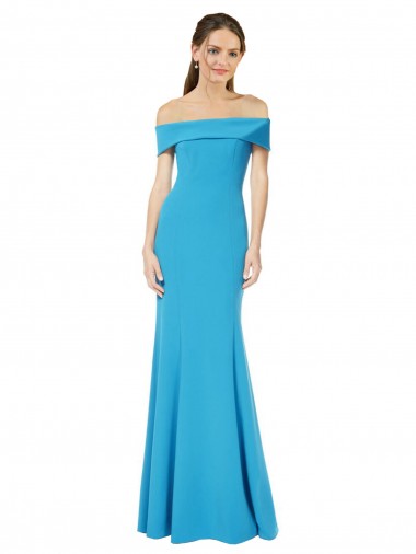 Stretch Crepe Off the Shoulder Sheath Peacock Blue Formal Dress / Bridesmaid Dress Manchester