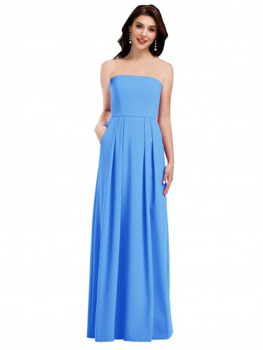 Stretch Crepe Strapless Low Back Trumpet Peacock Blue Semi Formal Evening Dress / Prom Dress / Bridesmaid Dress Manchester
