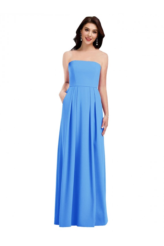 Stretch Crepe Strapless Low Back Trumpet Peacock Blue Semi Formal Evening Dress / Prom Dress / Bridesmaid Dress Manchester