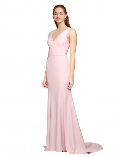 Stretch Crepe V-Neck V-Back A-Line Pink Black Tie Evening Dress / Prom Dress / Bridesmaid Dress Manchester