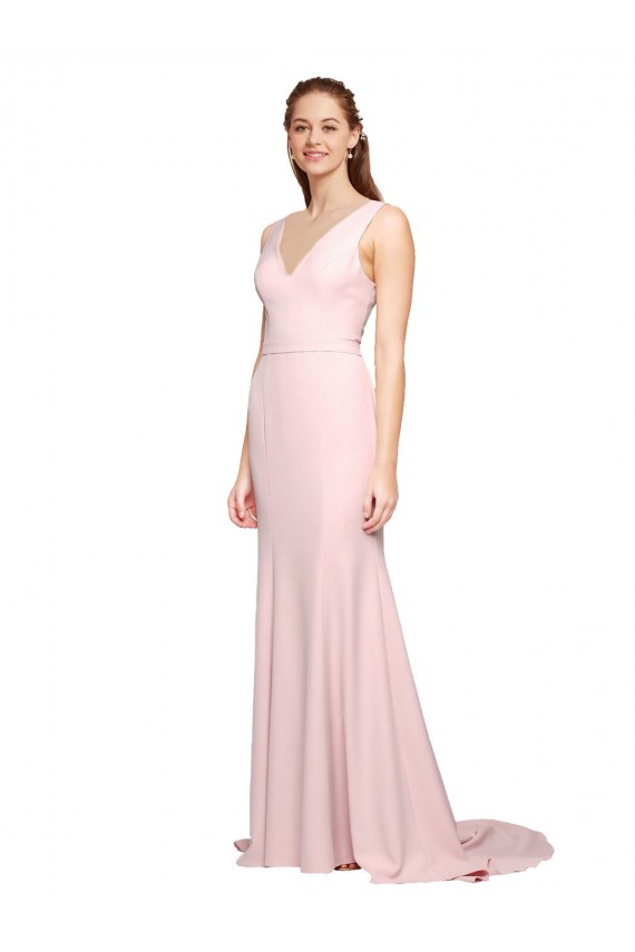 Stretch Crepe V-Neck V-Back A-Line Pink Black Tie Evening Dress / Prom Dress / Bridesmaid Dress Manchester
