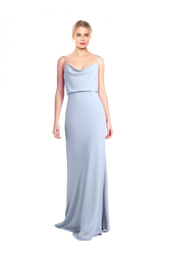Stretch Crepe High Neck V-Back Sheath Light Sky Blue Formal Dress / Bridesmaid Dress Manchester