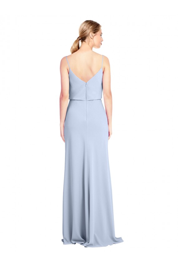 Stretch Crepe High Neck V-Back Sheath Light Sky Blue Formal Dress / Bridesmaid Dress Manchester