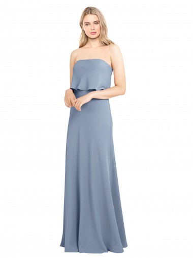 Stretch Crepe High Neck Sheath Smoke Blue Formal Dress / Bridesmaid Dress Manchester