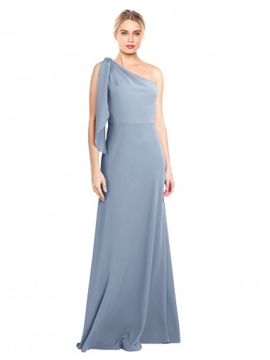 Stretch Crepe One Shoulder Sheath Smoke Blue Formal Dress / Bridesmaid Dress Manchester