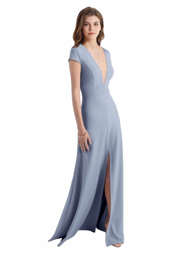Stretch Crepe High Neck Sheath Smoke Blue Prom Dress / Bridesmaid Dress Manchester