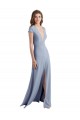 Stretch Crepe High Neck Sheath Smoke Blue Prom Dress / Bridesmaid Dress Manchester