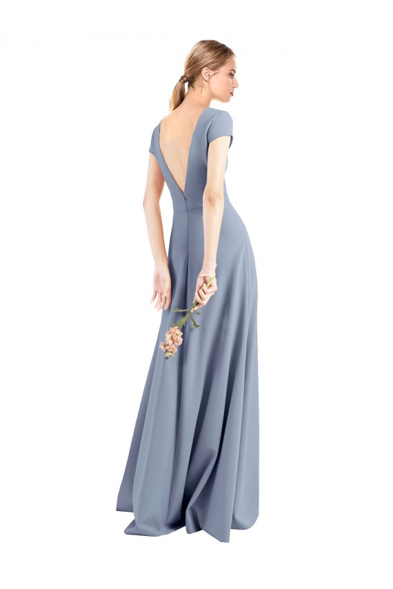 Stretch Crepe High Neck Sheath Smoke Blue Prom Dress / Bridesmaid Dress Manchester