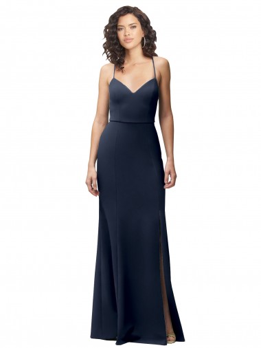 Stretch Crepe High Neck Open Back Sheath Dark Navy Formal Evening Gown / Prom Dress / Bridesmaid Dress Manchester