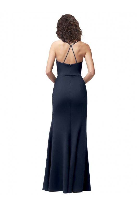 Stretch Crepe High Neck Open Back Sheath Dark Navy Formal Evening Gown / Prom Dress / Bridesmaid Dress Manchester